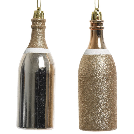 Pair of Glittered Champagne Bottle Decorations, 13cm