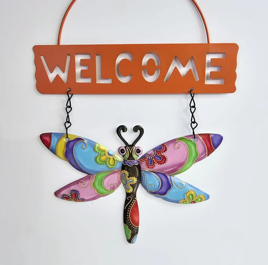 Hanging Metal Dragonfly Welcome Sign, 29cm
