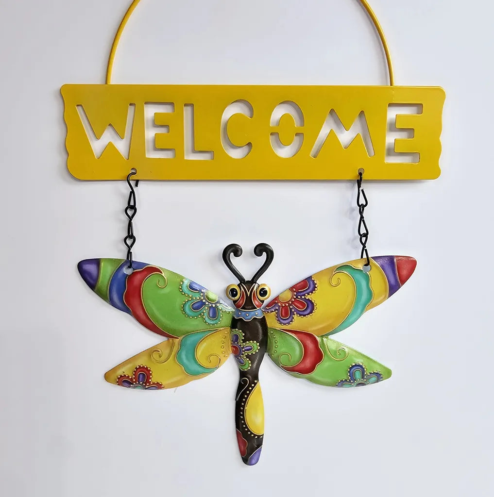 Hanging Metal Dragonfly Welcome Sign, 29cm