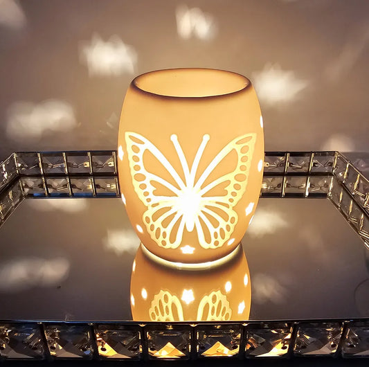 White Ceramic Electric Aroma Lamp, 12.5cm - Butterfly