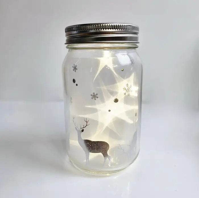 Frosted Glass Mason Jar Light Up, 13cm