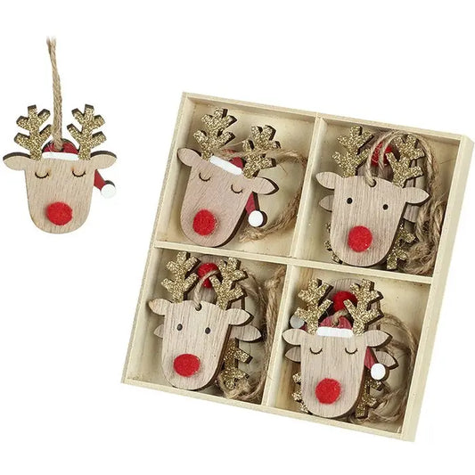 Pack of 8 Wood Reindeer Hangers, 6cm