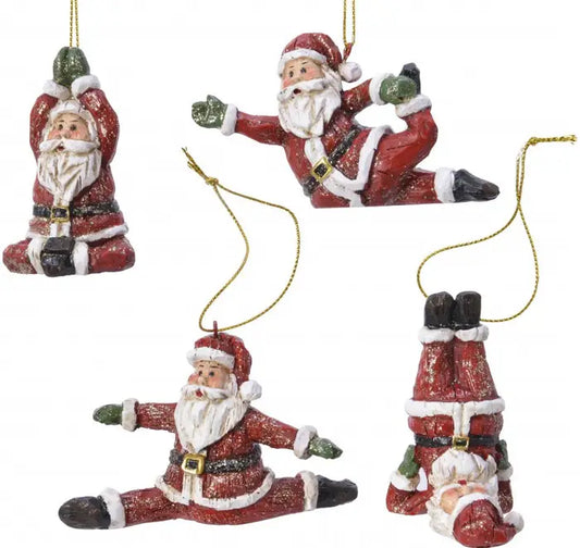 Assorted Yoga Posed Santa Decorations, 8cm