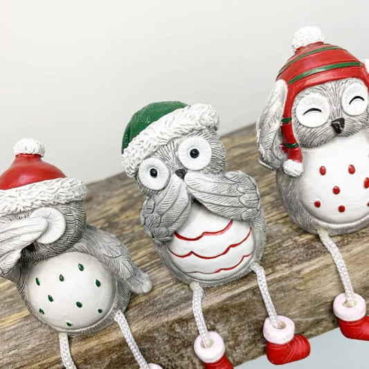 Grey Nordic Dangly Legged Owls - Set of 3