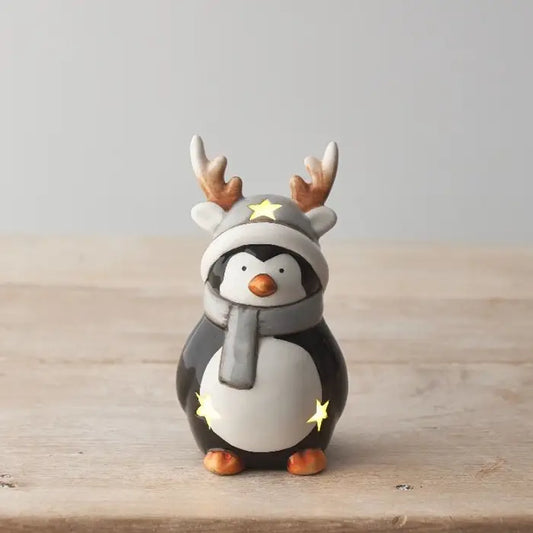 Penguin LED with Antlers, 13.5cm