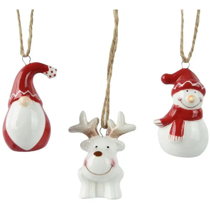 Hanging Gonk, Reindeer, Snowman Tree Decorations, 6.3cm