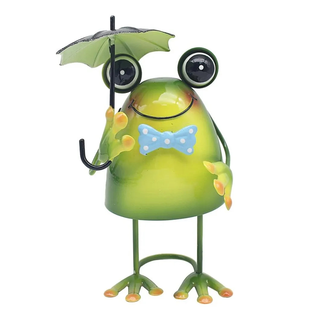 Bright Eyes Metal Frog With Umbrella, 21cm