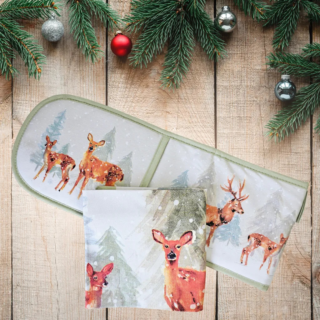 Forest Family Double Oven Glove & Tea Towel Set