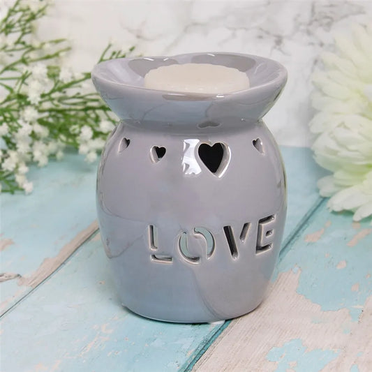 Ceramic Wax Melter Cut Out Love Design - Grey